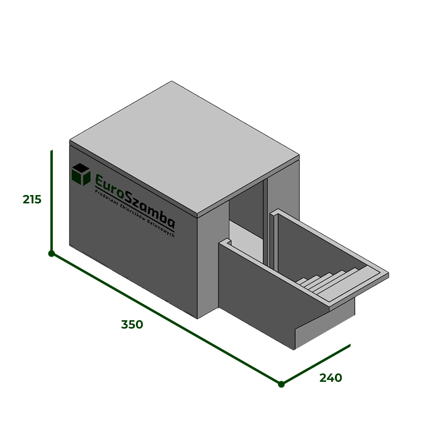 Piwnica betonowa płaska z przedsionkiem otwartym i schodami 350 × 240 × 215 cm